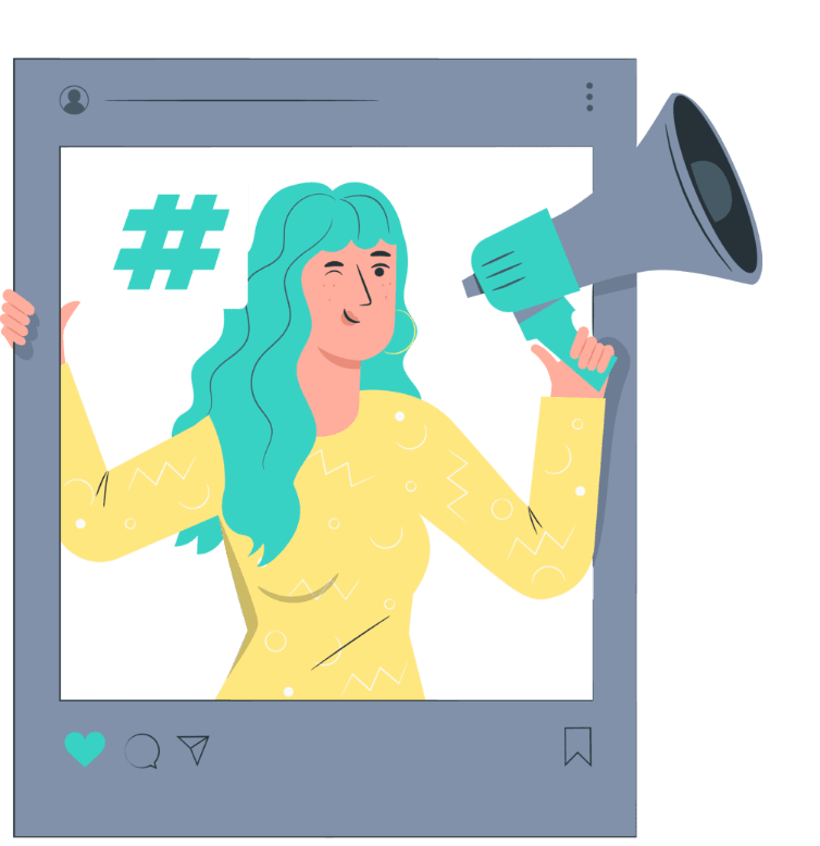 Eine Frau innerhalb eines Instagram-Posts mit einem Hashtag.